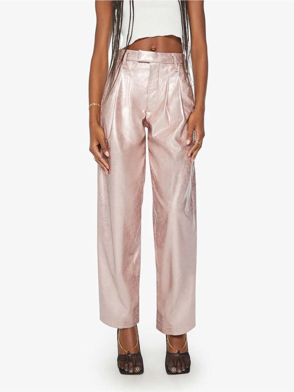 MOTHER PLEATED STARLET SNEAK PANTS IN PINKY SWEAR